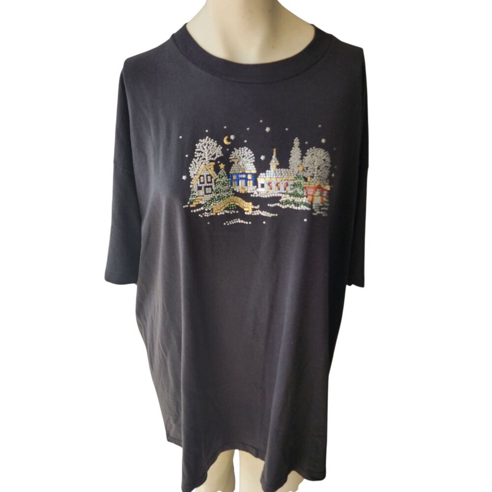 Platinum Plus Single Stitch Womens 4XL Tee Shirt Jewled Holiday Scene‎ Vintage